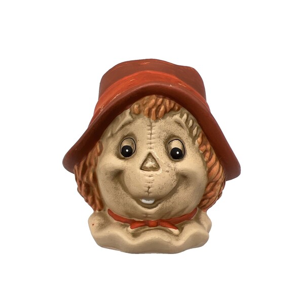 Vtg 1989 Lefton Halloween Scarecrow Ceramic Candle Holder Head Vase Fall Autumn - Picture 2 of 16